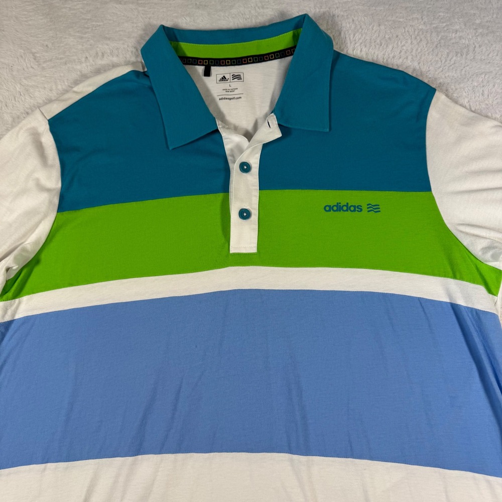 Adidas Golf Polo Shirt Mens Large White Teal Blue Green Excellent Colorblock - Picture 2 of 14